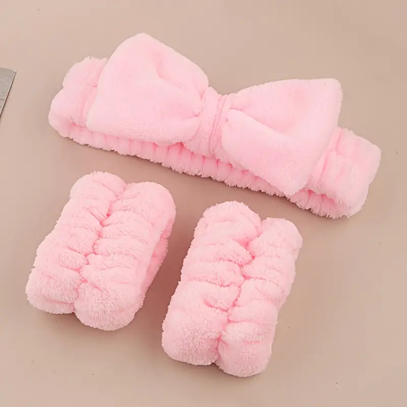 Super Soft Coral Fleece Spa Headband & Wristband Set