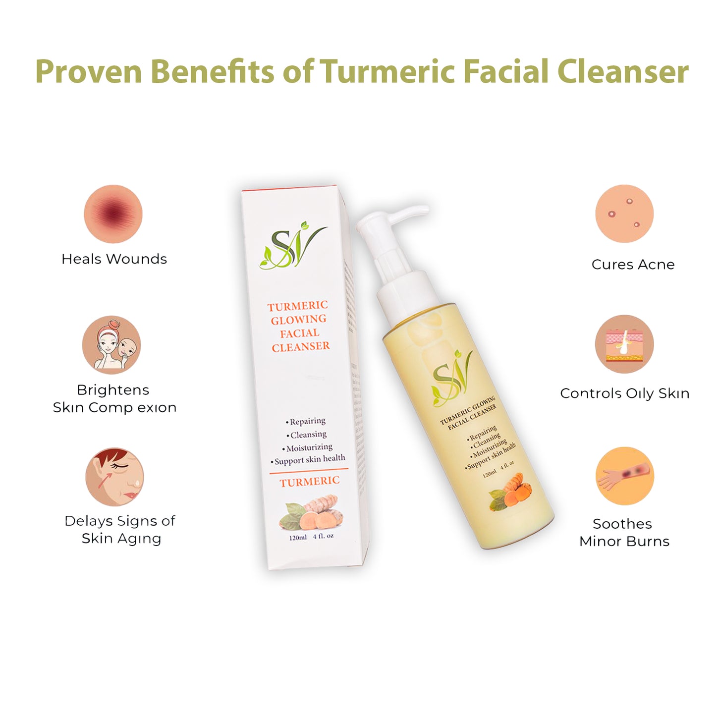 Spring Native Turmeric Skincare Set 4 in 1- Cleanser Serum Facial Cream and Claymask Reduce Acne and Scars Mask, Boosts Circulation, Skin Brightening & Unclog Pores