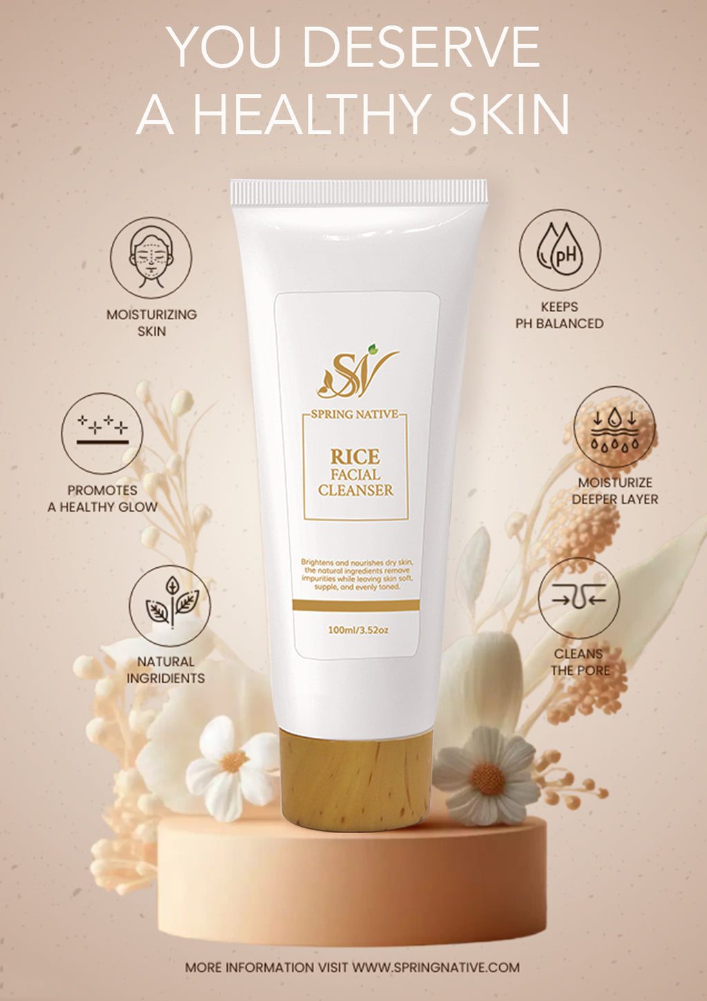 Spring Native Rice Facial Cleanser - Brightening and Hydrating | All Skin Types