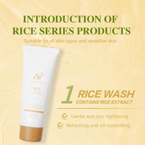 Spring Native Rice Skincare Set – Cleanser, Toner, Serum & Moisturizer for Hydration, Brightening & Soft Radiance – Gentle 4-Step Routine | All Skin Types