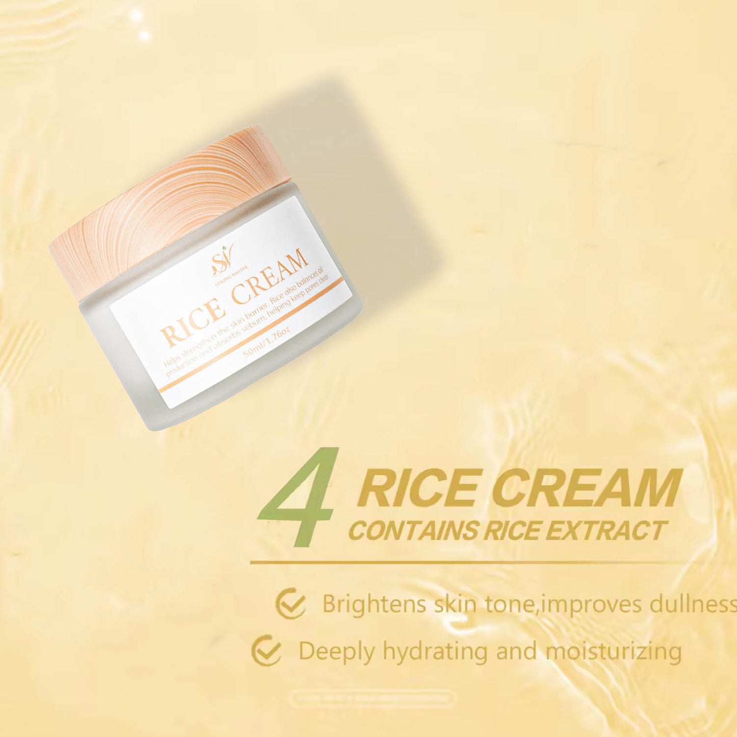 Spring Native Rice Facial Cream Smooth Moisturizing Fade Fine Lines Tighten Pores Glowing Nourishing & Improves Skin Barrier 50ml