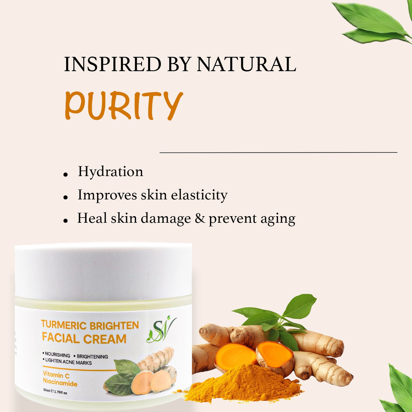 Turmeric Brighten Facial Cream Anti Aging Moisturizing Smoothing & Brightening Facial Skin 50ml