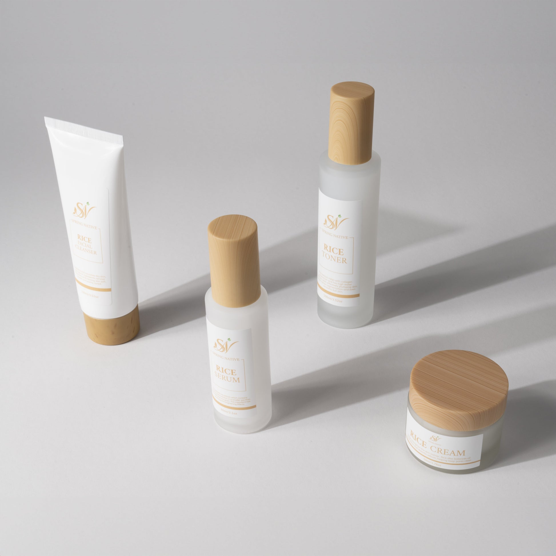 Spring Native Rice Skincare Set – Cleanser, Toner, Serum & Moisturizer for Hydration, Brightening & Soft Radiance – Gentle 4-Step Routine | All Skin Types